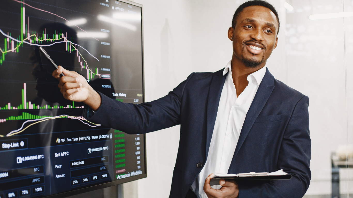 Business advisor presenting financial market analysis